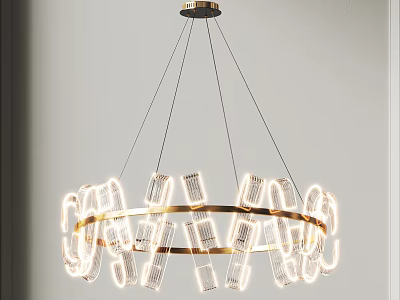Modern Luxury Gold Chandelier Featuring Circular Frame And Illuminated Crystal Glass Elements 3d model
