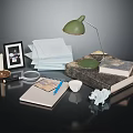 Desk Organizer Essentials With Notebook Lamp Books And Stationery Items