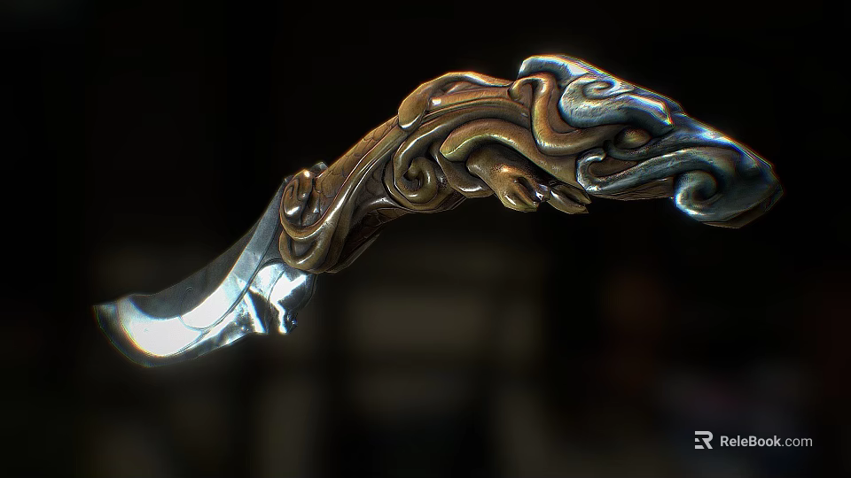 Traditional Weapon With Intricate Gold Copper Carvings Dragon Pattern And Shiny Metal Blade 3d model 