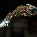 Traditional Weapon With Intricate Gold Copper Carvings Dragon Pattern And Shiny Metal Blade