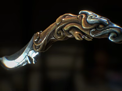 Traditional Weapon With Intricate Gold Copper Carvings Dragon Pattern And Shiny Metal Blade 3d model