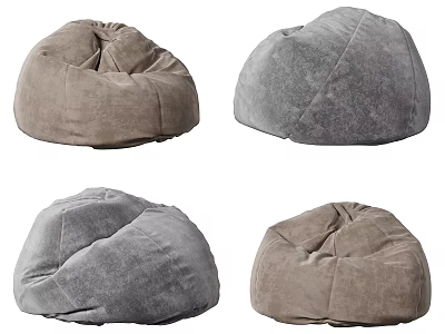 Modern Comfortable Bean Bag Chairs In Gray And Brown Velvet Fabric 3d model