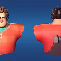 3D Male Character With Brown Spiky Hair Serious Expression Orange Plaid Shirt And Brown Strap