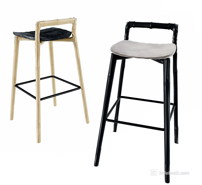 Modern Bar Stools With Light Wood And Black Frames And Contrasting Seats 3d model