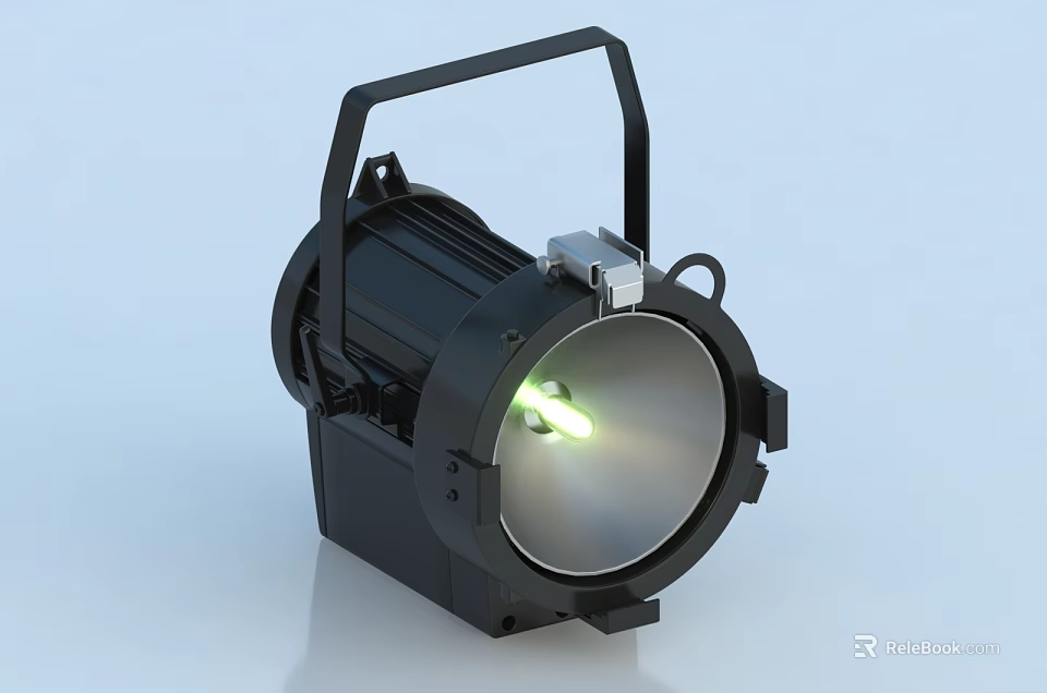 Black Decorative Stage Light With Handheld Handle And Circular Head Emitting Green Illumination 3d model 