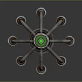 Futuristic Mechanical Equipment With Multiple Metal Arms Green Glowing Core And Supporting Feet