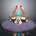 Fantasy Platform Structure With Circular Stone Base Golden Frames Red Blue Glows And Central Crystal 3d model