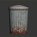 Metal Trash Can With Striped Design And Red Lid For Home Daily Use