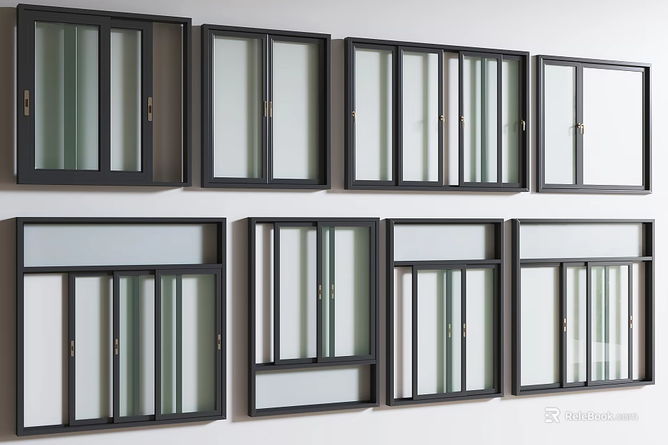 Modern Casement Windows With Sleek Frames Various Styles And Clear Glass Panels 3d model 