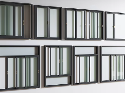 Modern Casement Windows With Sleek Frames Various Styles And Clear Glass Panels 3d model