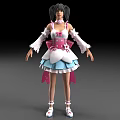 3D Model Woman In Pink White Layered Dress With Bowknot And White Shoes