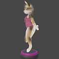 Cartoon Fox Female Character In Pink Swimsuit With Bow Detail Black Hair And Green Eyes