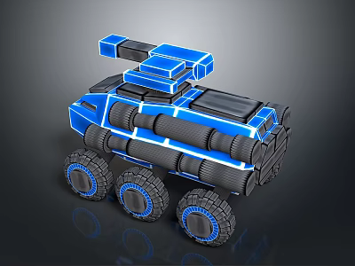 3D Model Robot Vehicle With Blue Black Mechanical Design And Multiple Wheels 3d model