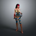Game Movie Character Female With Red Headband Long Hair Blue Yellow Costume Holding Sword Boots