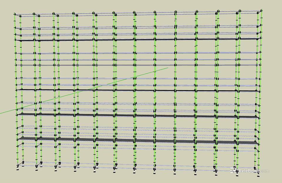 Green Line Grid Structure With Vertical Horizontal Lines And Data Points 3d model 