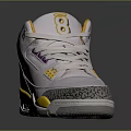 White Basketball Shoes With Yellow Purple Accents LA Logo And Elephant Print Design