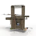 Modern Industrial Brick Construction With Overgrown Vines Weathered Frame And Scattered Debris