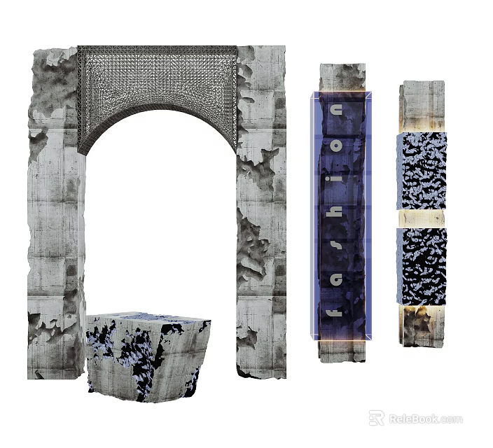 Multiple Arched Stone Columns With Textured Surfaces And Patterns 3d model 