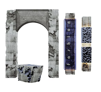 Multiple Arched Stone Columns With Textured Surfaces And Patterns 3d model