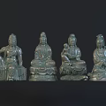 Traditional Sculpture Carving Of Four Seated Figures With Different Poses And Intricate Details