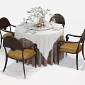 Dining Chairs With Dark Wooden Frame Carved Backrest Brown Padded Seats In Elegant Dining Setting