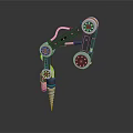 Multi Jointed Robotic Arm With Black Metal Frame Orange Cables And Rotating Components