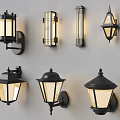 Various Stylish Black Wall Lamps With Glass Shades Mounted On Gray Wall