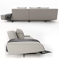 Light Colored Sectional Sofa With Cushions Throw Blanket And Black Legs Modern Design 3d model