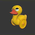 Yellow Plastic Toy Duck With Red Beak Black Eyes And Wheels For Children Play
