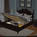 Classic Wooden Double Bed With Storage Compartments Nightstand And Table Lamp In Bedroom Interior