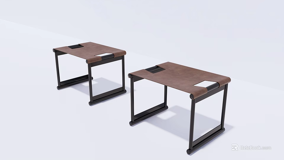 Two Modern Wooden Top Stools With Black Metal Frame And Minimalist Design 3d model 