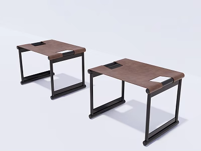 Two Modern Wooden Top Stools With Black Metal Frame And Minimalist Design 3d model