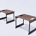 Two Modern Wooden Top Stools With Black Metal Frame And Minimalist Design