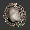 Natural Stone and Wood Decorative Structure with Surrounding Shells and Colored Fragments