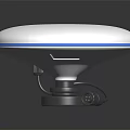 Modern Round Furniture Table With White Top Blue Edge And Black Base Design