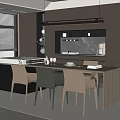 Modern Restaurant Interior Design With Wooden Dining Table Chairs Large Windows And Grey Cabinets
