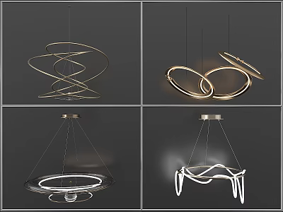 Various Modern Chandeliers With Circular Spiral Shapes And Metallic Illuminated Features 3d model