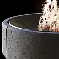 Modern Round Concrete Fire Pit With Burning Flames And Outdoor Design 3d model