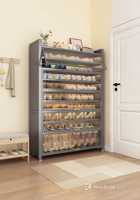 Modern Large Capacity Multi Layer Shoe Cabinet With Transparent Flip Doors For Home Entryway Storage 3d model 