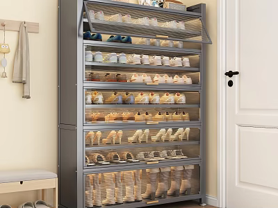 Modern Large Capacity Multi Layer Shoe Cabinet With Transparent Flip Doors For Home Entryway Storage 3d model