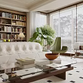 Modern Glass Top Wooden Coffee Table With Stacked Books In Sunlit Cozy Contemporary Living Room
