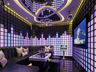 Modern KTV Room Interior With Colorful Lighting Sofa TV Screen And Ambience 3d model