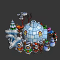 Festive Winter Scene with Igloo Snow Trees Snowmen Polar Bear and Characters