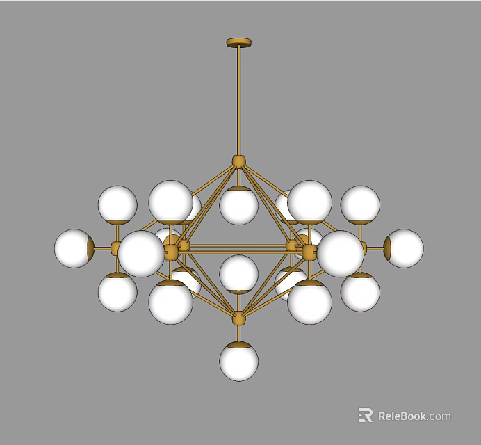 Modern Gold Frame Chandelier Featuring White Spherical Bulbs and Geometric Design 3d model 