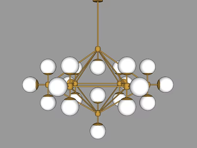 Modern Gold Frame Chandelier Featuring White Spherical Bulbs and Geometric Design 3d model