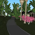 Scenic Waterfront Vacation Rental Building with Palm Trees and Sandy Beach