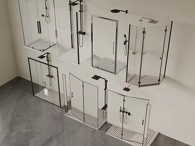 Various Modern Glass Shower Enclosures With Different Designs And Fixtures For Bathroom 3d model