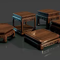 Traditional Wooden Pedestals With Intricate Carved Patterns And Various Shapes