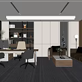 Modern Office Interior Design With Work Desk Sofa Set Carpet And Artwork 3d model