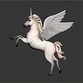 White Unicorn Statue With Wings In Standing Pose On Dark Background 3d model